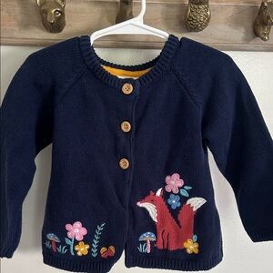 JoJo Maman Bebe Navy Cardigan with Fox and Floral Embroidery